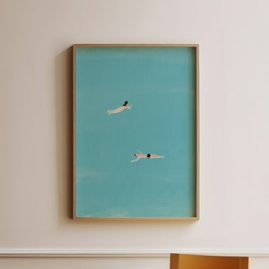 Man and Woman Swimming in Pool | Swimming Pool Wall Art | Floating in Water Summer Poster | Beach House Decor | Digital Download
