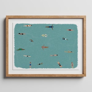 Tiny People Swimming in Pool Art | Digital Download | Printable Wall Art | Instant Download