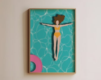 Woman Floating in Swimming Pool | Pool Art | Summer Poster | Digital Download | Printable Wall Art