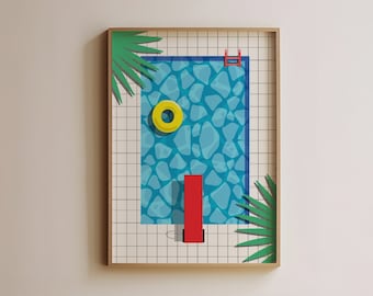 Retro Swimming Pool Print | Vintage Pool Art | Summer Wall Poster | Beach House Decor | Pool House | Digital Download | Printable Wall Art