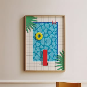 Retro Swimming Pool Print | Minimalist Vintage Pool Art | Summer Poster | Beach House Decor | Pool House | Digital Download | Printable Art