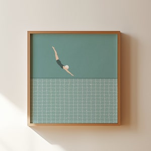 Retro Swimmer Diving Print | Vintage Diver Pool Art | Summer Wall Poster | Pool House Decor Beach House Art | Digital Download Printable Art