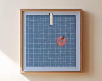Woman Floating in Tube Print | Minimalist Woman Swimming | Swimming Poster | Summer Pool Poster | Digital Download | Printable Wall Art
