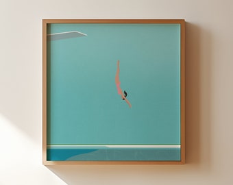Woman Jumping in Pool Print | Diving in the Pool Print | Swimming Pool Art | Summer Wall Poster | Digital Download