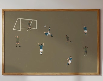 Tiny Soccer Players Print | Minimalist People Art | Gift for Soccer Player | Horizontal Office Decor Poster | Digital Download Printable Art