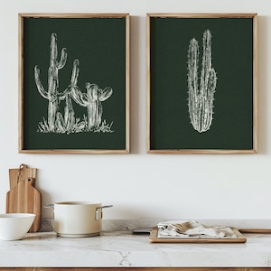 2er Set Wüstenkaktus Wandbilder | Cowboy Western Südwesten Dekor | Minimalistische Galerie Wandkunst | Kaktus Landschaft | Digitaler Download Kunst