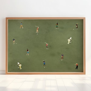 Tiny Golfers Print | Minimalist People Art | Retro Gift for Golfer Dad | Horizontal Vintage Office Decor Poster | Matte Physical Art Print