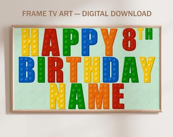 Custom Happy Birthday Frame TV Art | Personalized Building Brick Name Display Samsung Frame TV Party Decor Digital Download