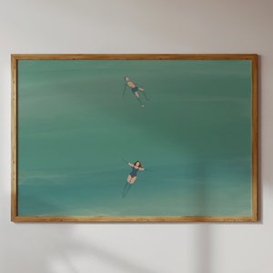 Man and Woman Floating in Water Poster | Swimming Pool Print | Cute Couple Summer Wall Poster Horizontal Beach Wall Art Digital Download Art