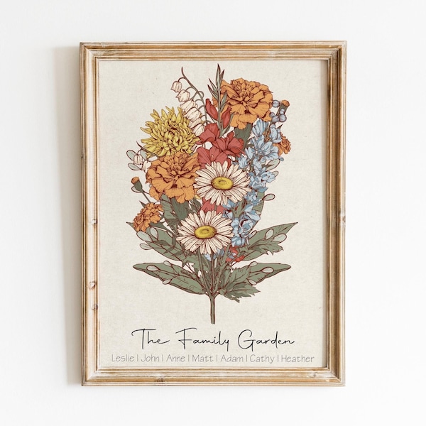 Ramo de flores de nacimiento / Impresión del jardín de la abuela para mamá Nuestro ramo de flores familiar Regalo para la abuela / Regalo personalizado PERSONALIZADO Descarga digital