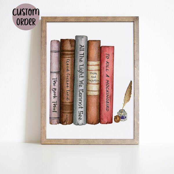 Your Favorite Books Custom Art | Personalized Book Lover Gift | Bookworm Gift Library Art | Digital Download