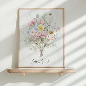 Birth Flower Family Bouquet Personalized Watercolor Birth Flower Print Gift for Mom Birthday Gift for Her Custom Personalized Gift Printable