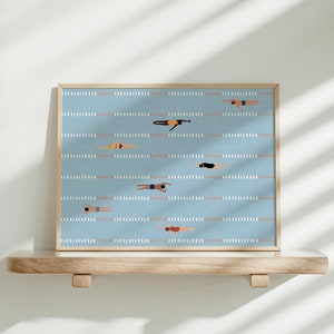 Tiny Swimmers at Pool Print | Horizontal Swimming Pool Print | Cute Summer Poster | Minimalist Wall Art | Beach House Decor Digital Download