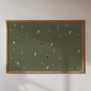 Lámina de pequeños golfistas / Arte minimalista retro con figuras humanas, regalo para papá o abuelo golfista, decoración horizontal para la pared de la oficina, impresión artística física mate sin marco.