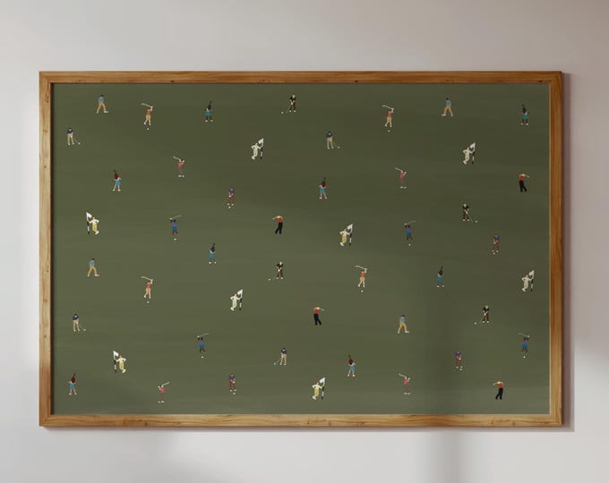 Tiny Golfers Print | Retro Minimalist People Art Gift for Golfer Dad Grandpa Horizontal Office Wall Decor Unframed Matte Physical Art Print
