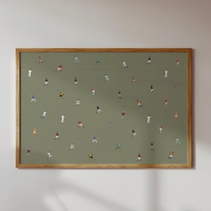 Tiny Baseball Players Print Retro Minimalist People Art Gift for Baseball Dad Grandpa Horizontal Office Decor Matte Unframed Physical Print