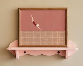 Impresión retro horizontal de nadador buceando / Arte vintage de buceador en piscina rosa / Póster de pared de verano / Arte de dormitorio universitario Descarga digital Arte imprimible