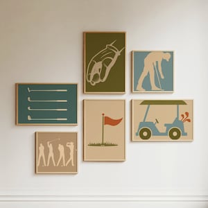 Set of 6 Retro Golf Prints | Office Wall Art | Golfing Posters | Gift for Golfer | Father&#39;s Day Gift | Gallery Wall Art | Digital Download