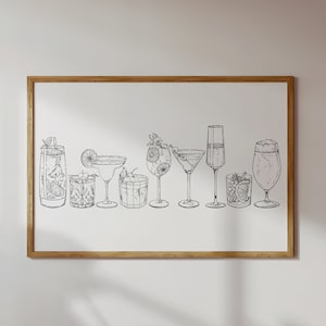 Minimalistischer Cocktail Print | Barwagen Dekor | Schwarz - Weiß - Moderne Kunst | Coole Whisky-Bar-Kunst | Alkoholisches Getränk Poster | Digitaler Download