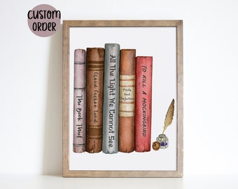 Your Favorite Books Custom Art | Personalized Book Lover Gift | Bookworm Gift Library Art | Digital Download