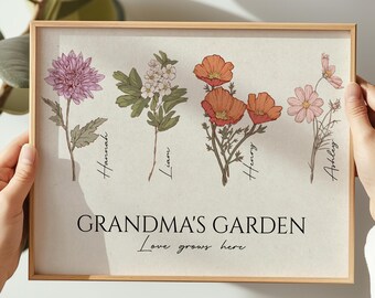 Family Birth Flower Garden | Christmas Gift for Mom Grandma's Garden Custom Gift for Mom Personalized Gift for Family Physical Print Option