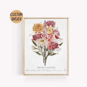 Family Flower Bouquet Watercolor Birth Month Flower Art CUSTOM Personalized Christmas Gift for Mom Lost Loved One Gift Digital Download Art
