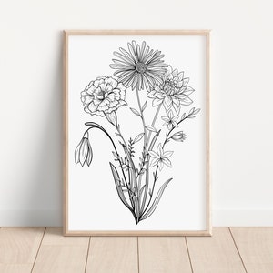 Custom Birth Flower Tattoo Bouquet Design Family Birth Flower Wall Art | Minimalist Back Tattoo | Birth Month Flower Tattoo Digital Download
