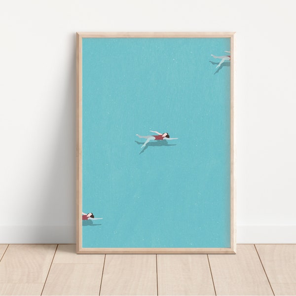 Girl Swimming in Pool | Swimming Pool Wall Art | Pool Print | Minimalist Beach Art | Pool House Decor | Summer Poster | Physical Print