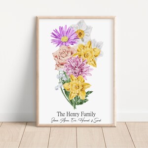 Birth Flower Bouquet Print | CUSTOM Personalized Gift | Family Birth Month Flower Art | Gift for Grandma | Digital Download