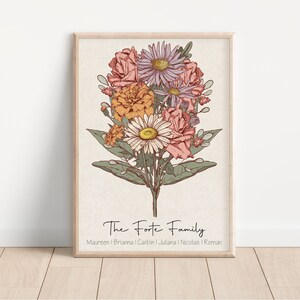 Birth Flower Bouquet | Grandma&#39;s Garden Print | Gift for Her | Family Birth Month Flowers | Custom Order | Mother&#39;s Day | Digital Download