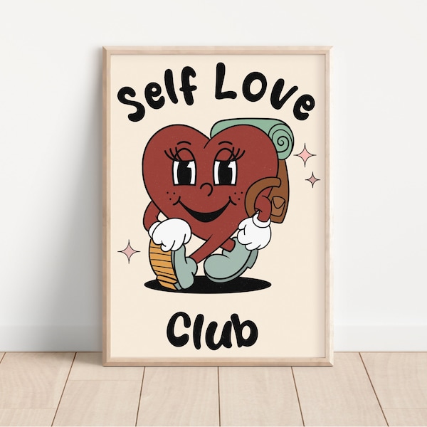 Retro Cartoon Heart Print | Cute Vintage Art | Inspirational Bedroom Decor | College Dorm Art | Kids Room | Digital Download | Printable Art