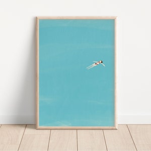 Girl Floating in Pool Print | Swimming Wall Art | Minimalist Pool Print | Beach House Decor | Physical Print Option
