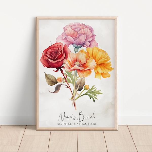 Birth Flower Bouquet | Personalized Gift | Birth Month Flower Art | Custom Printable Gift | Personalized Garden Print | Digital Download