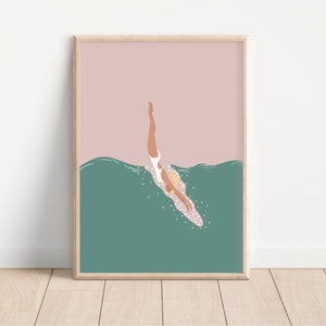Woman Diving in Pool Print | Jumping in the Pool Print | Swimming Pool Art | Summer Poster | Physical Print