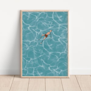 Man Floating in Pool | Swimming Pool Wall Art | Summer Poster Gift for Swimmer Beach House Decor | Minimalist Unframed Matte Physical Print
