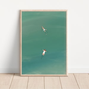 Man and Woman Floating in Pool | Swimming Pool Wall Art | Summer Poster | Lake Beach House Decor | Minimalist Unframed Art | Physical Print