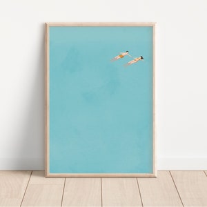 Man and Woman Floating in Pool | Swimming Wall Art | Valentine&#39;s Gift for Couple | Summer Poster | Beach House Decor | Physical Art Print