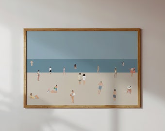 Impression minimaliste de natation de plage | Art mural gens de la plage | Poster mural d'été | Décoration de maison de plage | Téléchargement numérique | Art mural imprimable