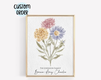 Family Birth Flower Bouquet | Mother's Day Gift | Grandma Gift | Watercolor Birth Month Flowers CUSTOM Personalized Gift | Digital Download