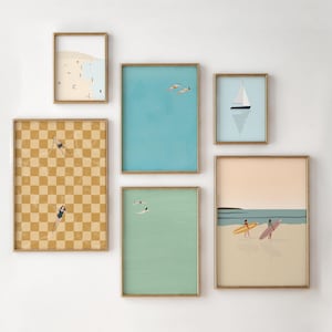 Set of 6 Minimalist Swimming Prints | Tiny People Swim | Beach Gallery Wall Art Set | Swimming Pool Art | Beach House Art | Digital Download