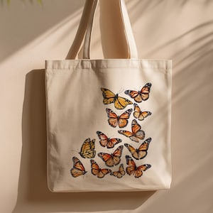 Bolsa de mano con diseño de mariposa monarca, regalo para jardineros, mejor amigo, biblioteca, profesor, regalo de agradecimiento, bolso de lona para playa, bolso de hombro para uso diario en la escuela. imagen 1