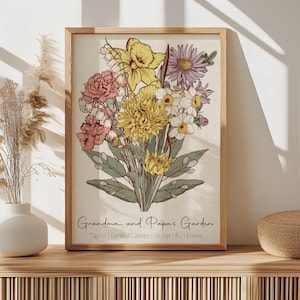 Birth Flower Bouquet | Personalized Gift | Birth Month Flower Art | Custom Printable Art Gift | Personalized Garden Print | Digital Download