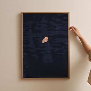 Woman Floating in Water Print | Dark Moody Water Pool House Poster | Swimming Pool Art College Dorm Art Minimalist Wall Art Digital Download
