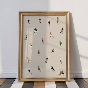 Tiny Male Sports Players Print | Retro Minimalist People Art Gift for Baseball Dad Grandpa Vertical Office Decor Printable Digital Download