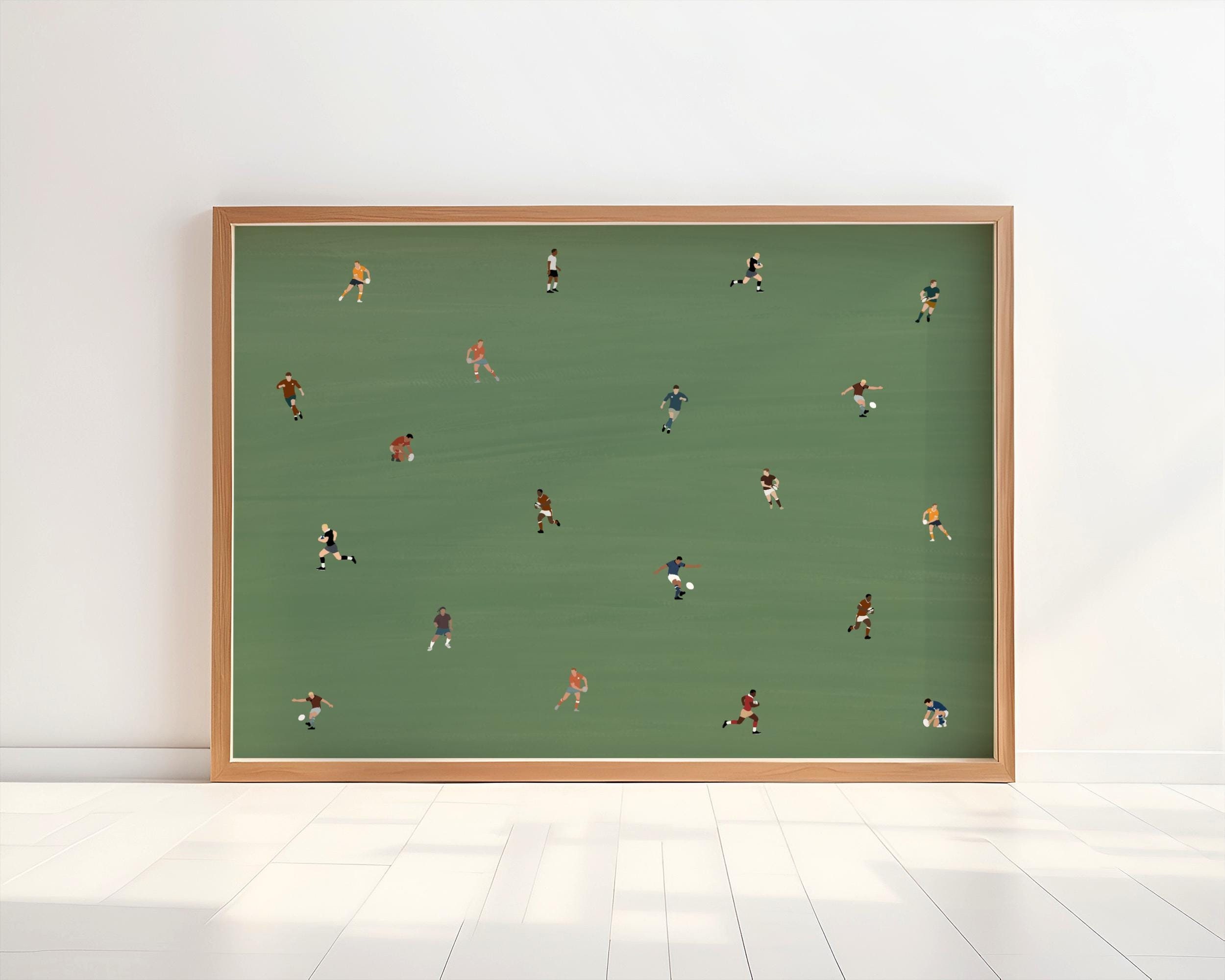 Tiny Rugby Players Print | Minimalist People Art | Gift for Rugby Player | Horizontal Office Decor Poster | Digital Download Printable Art