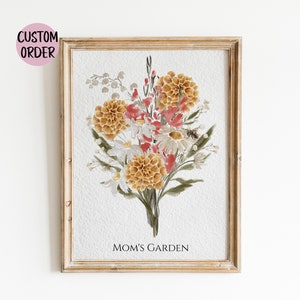 Family Birth Flower Bouquet | Watercolor Birth Month Flower Art | CUSTOM Personalized Gift | Gift for Mom | Digital Download