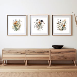 Set of 3 Wildflower Bouquets | Triptych Vintage Floral Wall Art ...