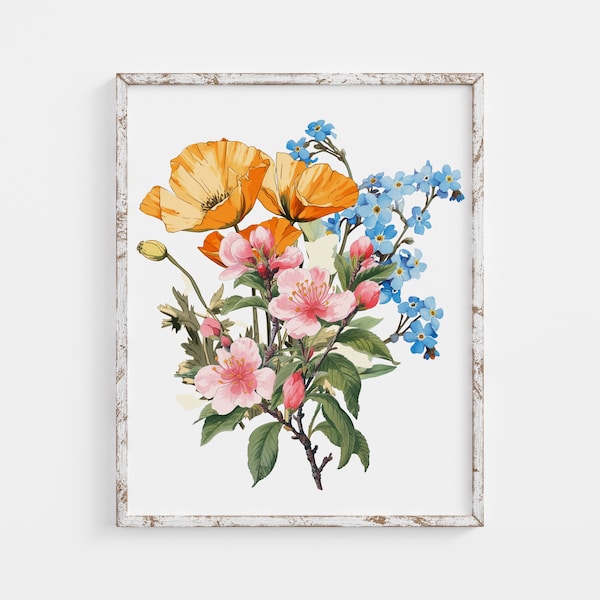 CUSTOM State Flower Bouquet | Mother's Day Gift | Floral Wall Art | Custom Order | American State Flowers | Botanical Art | Physical Print