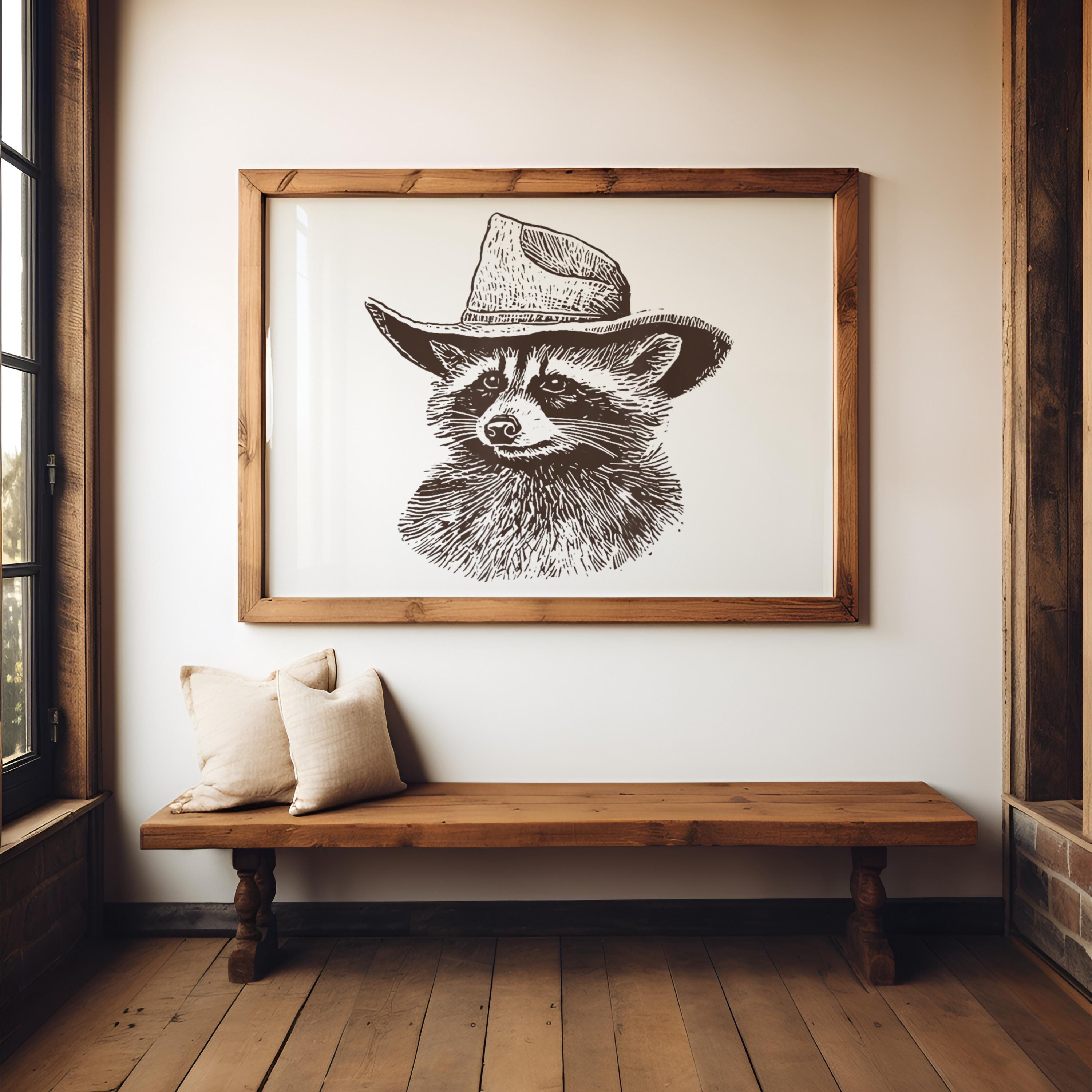 Funny Cowboy Racoon Print | Cute Racoon Horizontal Poster | Cowboy ...