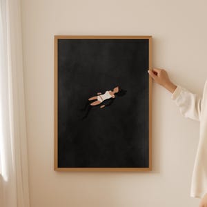 Woman Floating Print | Dark Swimming in Black Water Art | Minimalist Swimming Pool Print | Cute Summer Beach Poster | Digital Download Art
